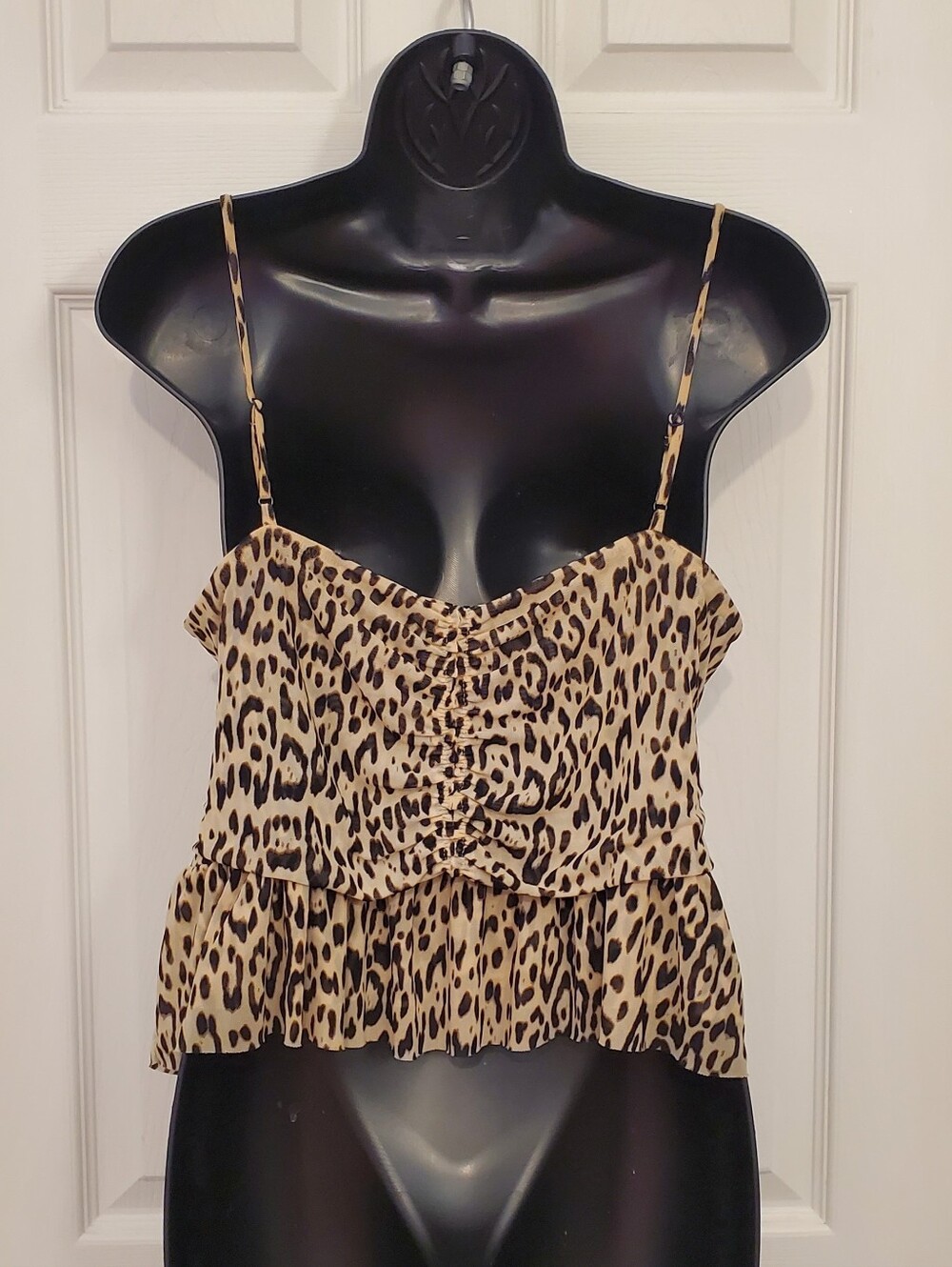 Guess Leopard Print Spaghetti Strap Peplum Top - Tan and Black XL - Picture 4 of 8